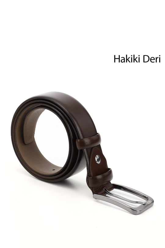 Erkek Kahve Antik Hakiki Deri 3,5 Cm Klasik Kemer