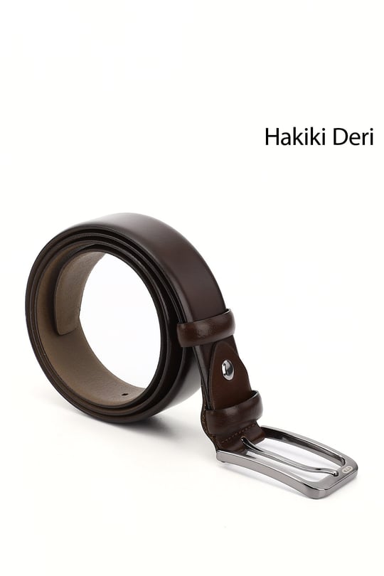 Erkek Kahve Antik Hakiki Deri 3,5 Cm Klasik Kemer