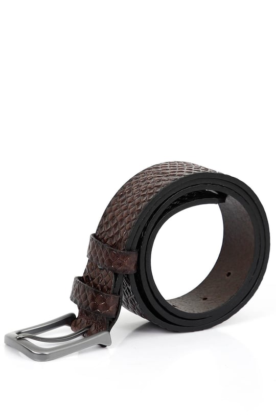 Erkek Kahve Antik Hakiki Deri 4 Cm Baskılı Kot Kemeri