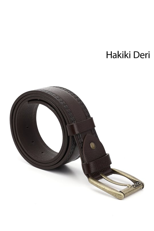 Erkek Kahve Antik Hakiki Deri 4 Cm Dikişli Kot Kemeri
