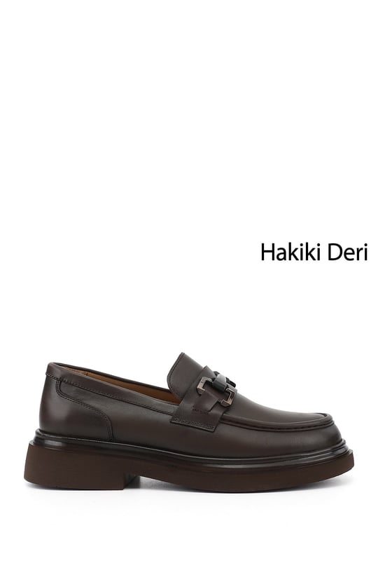 Erkek Kahve Antik Hakiki Deri Loafer Ayakkabı