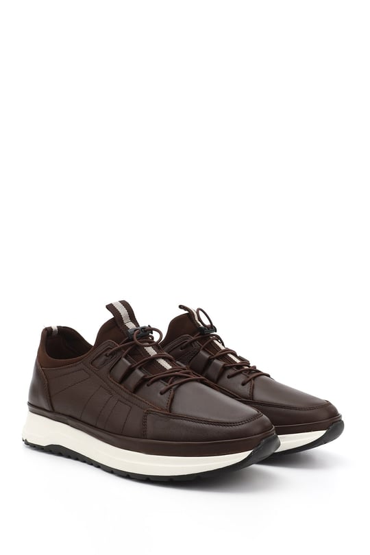 Erkek Kahve Antik Likralı Lastik Bağcıklı Hakiki Deri Comfort Sneaker