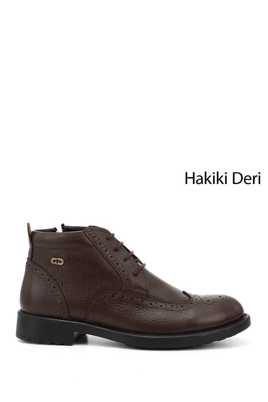 Erkek Kahve Floter Fermuarlı Hakiki Deri Klasik Bot