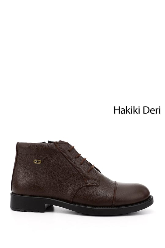 Erkek Kahve Floter Fermuarlı Hakiki Deri Klasik Bot