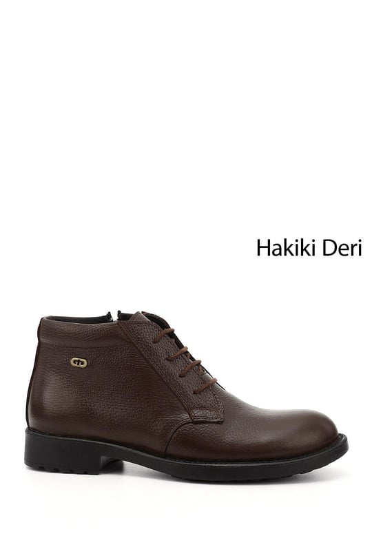 Erkek Kahve Floter Fermuarlı Hakiki Deri Klasik Bot