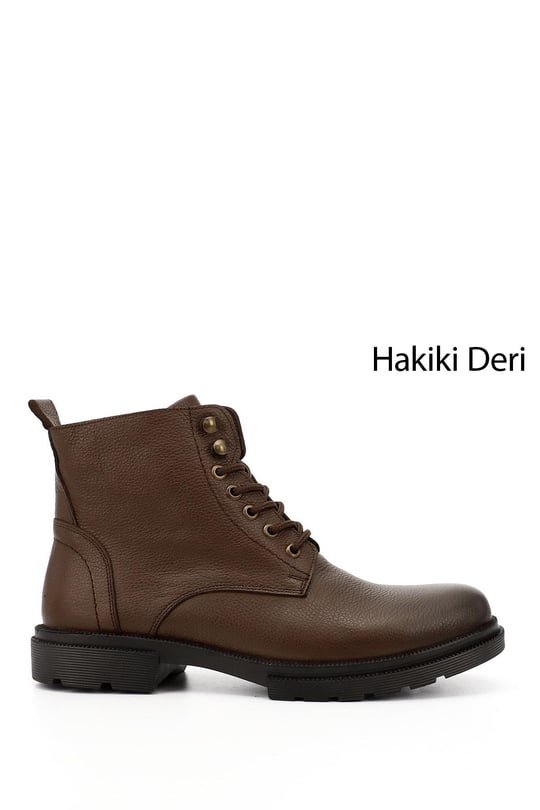 Erkek Kahve Floter Fermuarlı Hakiki Deri Postal Bot