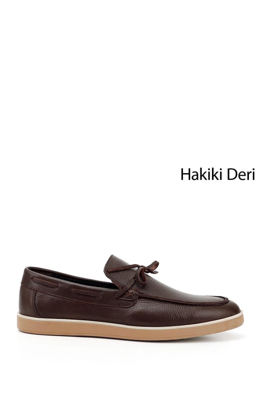 Erkek Kahve Floter Fiyonklu Hakiki Deri Loafer Ayakkabı