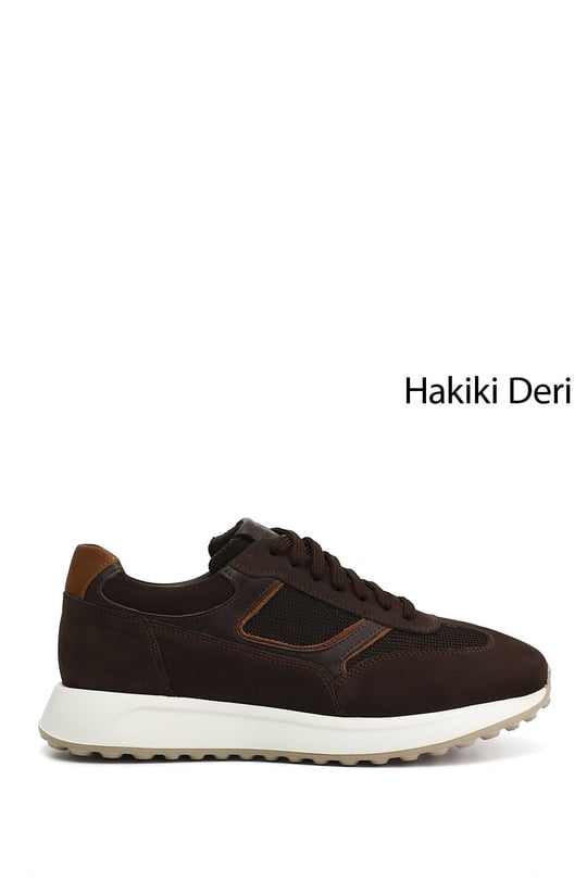 Erkek Kahve Süet Bağcıklı Hakiki Deri Sneaker