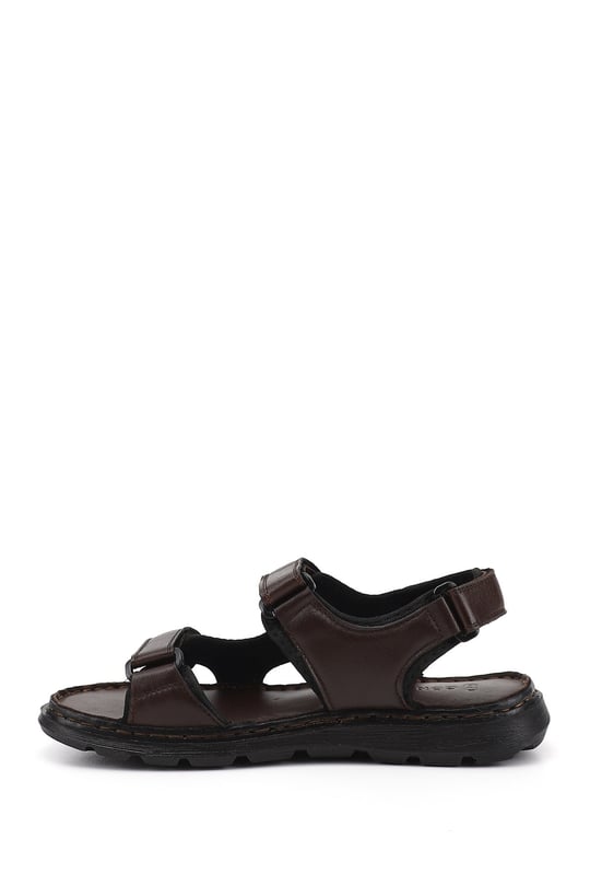 Men's Brown Adjustable Velcro Strap Genuine Leather Sandals