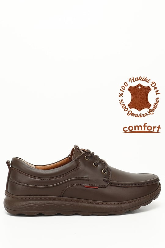 Erkek Kahverengi Bağcıklı Hakiki Deri Comfort Ayakkabı