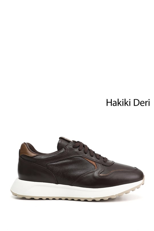 Erkek Kahverengi Bağcıklı Hakiki Deri Sneaker