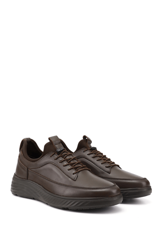 Erkek Kahverengi Bağcıklı Hakiki Deri Sneaker