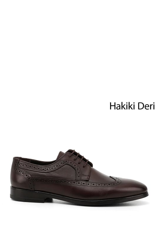 Erkek Kahverengi Bağcıklı Hakiki Deri Klasik Ayakkabı