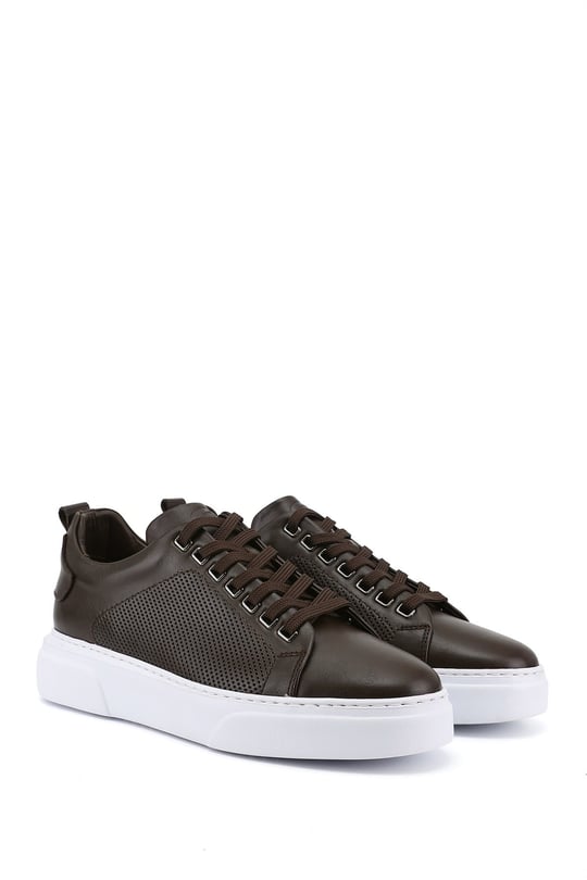 Erkek Kahverengi Bağcıklı Hakiki Deri Sneaker
