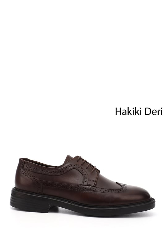 Erkek Kahverengi Bağcıklı Hakiki Deri Klasik Ayakkabı