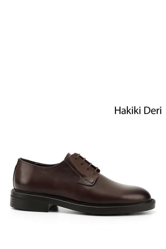 Erkek Kahverengi Bağcıklı Hakiki Deri Klasik Ayakkabı