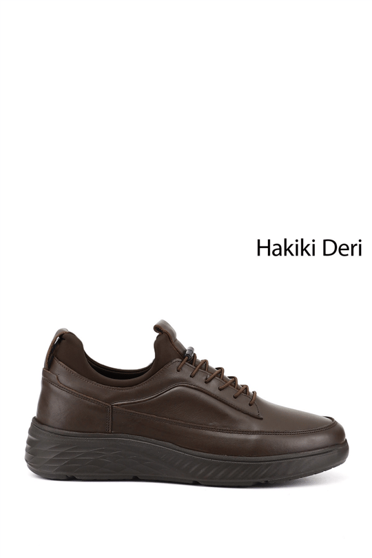 Erkek Kahverengi Bağcıklı Hakiki Deri Sneaker