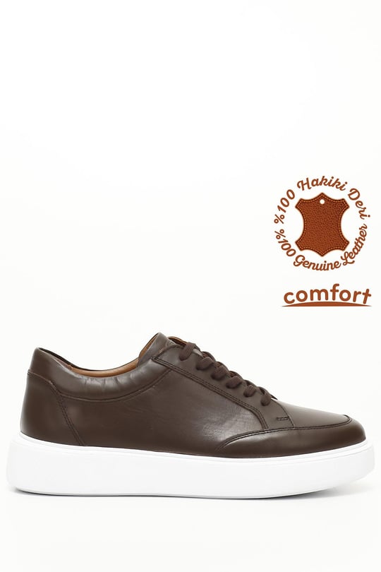 Erkek Kahverengi Bağcıklı Hakiki Deri Comfort Sneaker