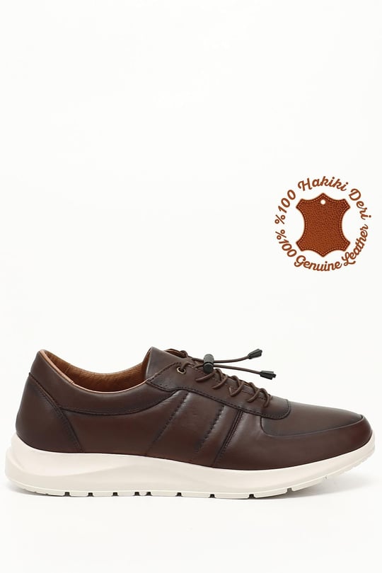 Erkek Kahverengi Bağcıklı Kauçuk Taban Hakiki Deri Sneaker