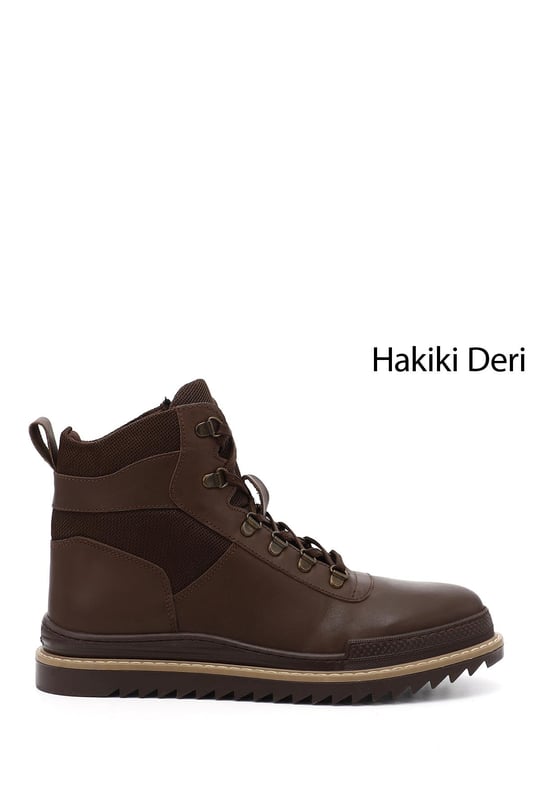 Erkek Kahverengi Fermuarlı Hakiki Deri Outdoor Bot