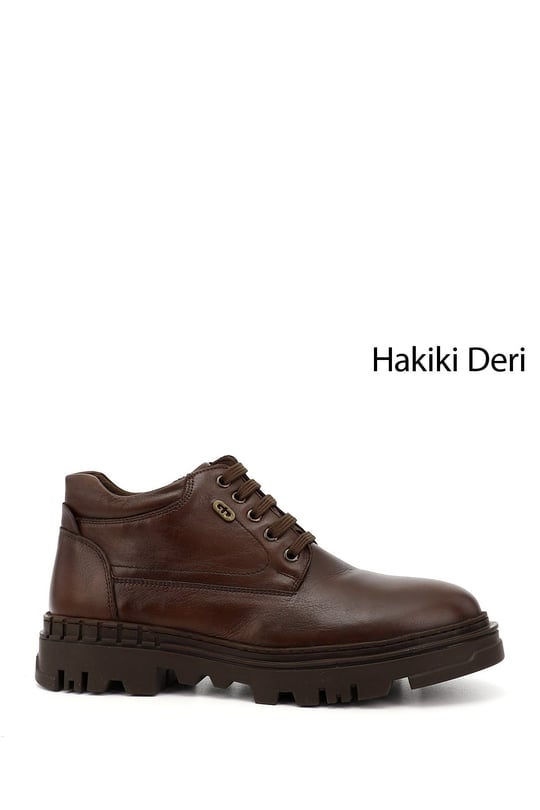 Erkek Kahverengi Fermuarlı Termo Taban Hakiki Deri Bot