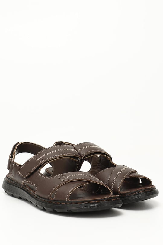 Erkek Kahverengi Hakiki Deri Comfort Sandalet