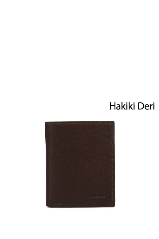 Erkek Kahverengi Hakiki Deri Dikey Cüzdan