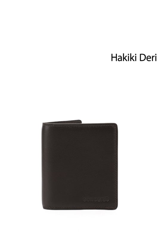 Erkek Kahverengi Hakiki Deri Dikey Cüzdan