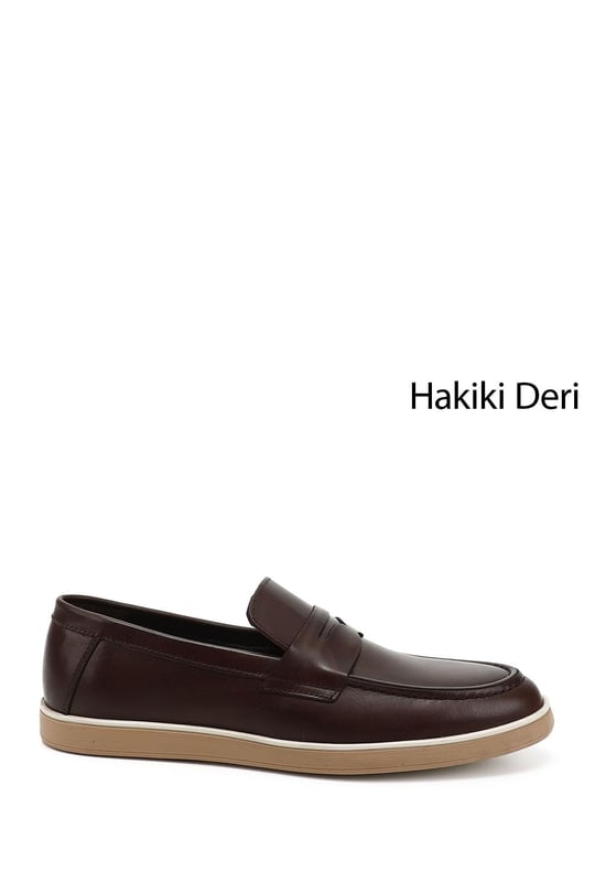 Erkek Kahverengi Hakiki Deri Loafer Ayakkabı