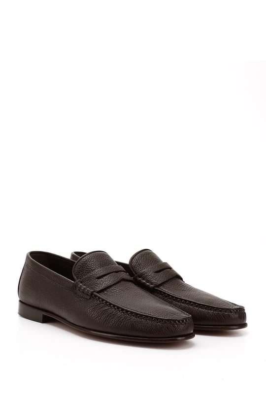 Men's Brown Leather-Soled Genuine Leather Loafer Shoes