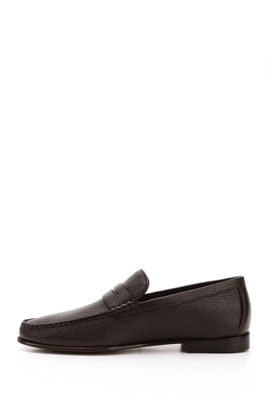 Men's Brown Leather-Soled Genuine Leather Loafer Shoes