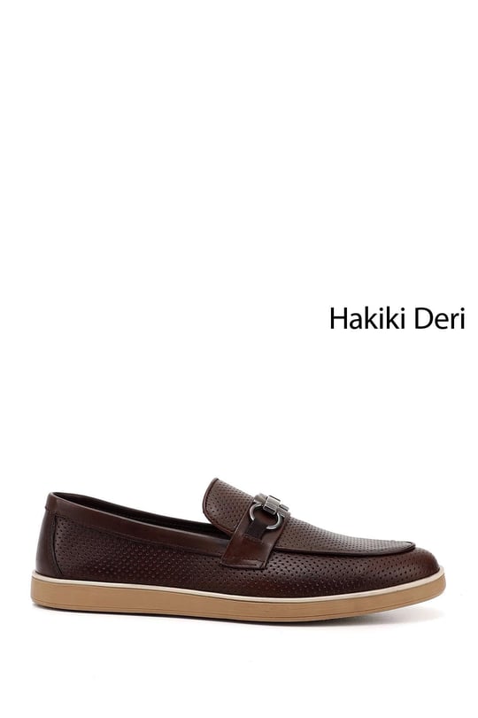 Erkek Kahverengi Tokalı Hakiki Deri Loafer Ayakkabı