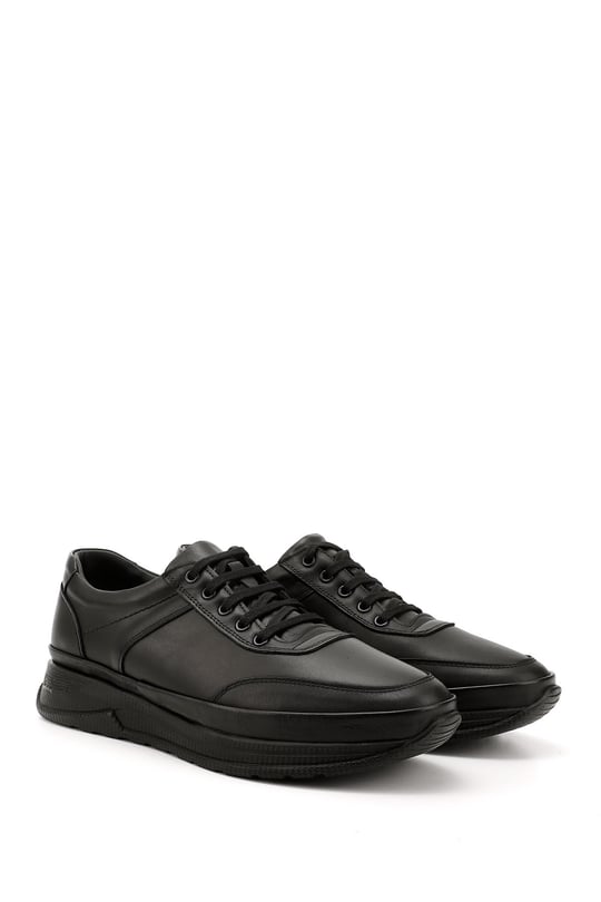 Erkek Kömür Bağcıklı Hakiki Deri Comfort Sneaker