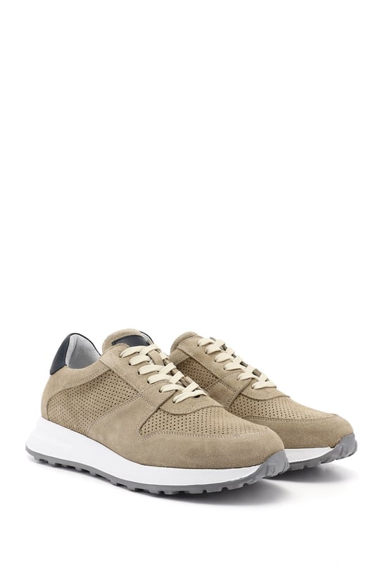 Erkek Kum Nubuk Bağcıklı Hakiki Deri Comfort Sneaker