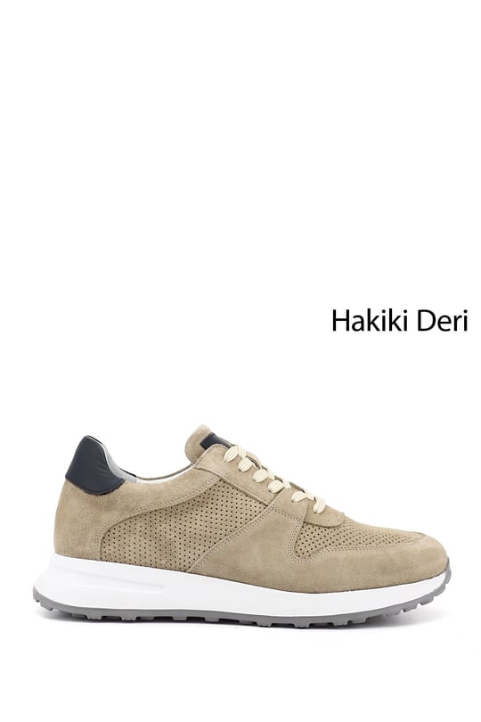 Erkek Kum Nubuk Bağcıklı Hakiki Deri Comfort Sneaker