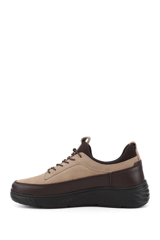 Erkek Kum Nubuk Bağcıklı Hakiki Deri Sneaker