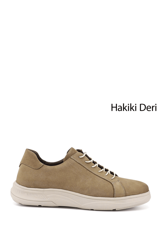 Erkek Kum Nubuk Bağcıklı Hakiki Deri Sneaker
