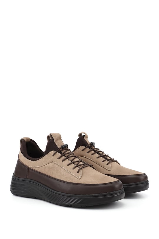Erkek Kum Nubuk Bağcıklı Hakiki Deri Sneaker