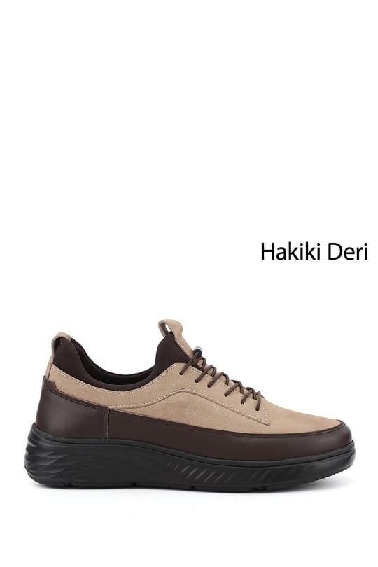 Erkek Kum Nubuk Bağcıklı Hakiki Deri Sneaker