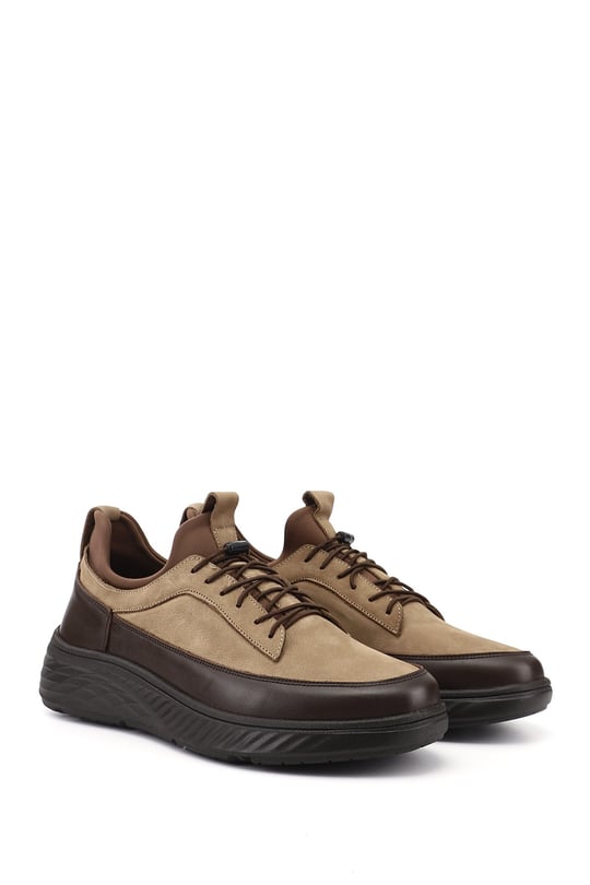 Erkek Kum Nubuk Bağcıklı Hakiki Deri Sneaker