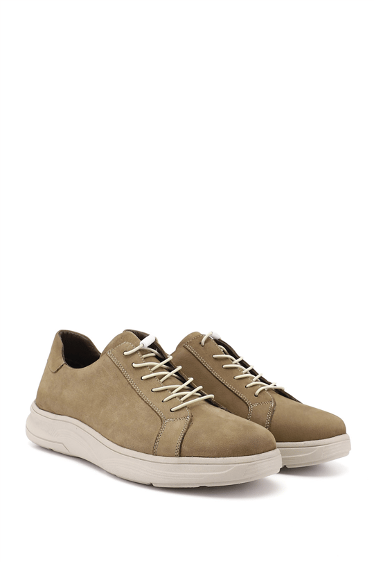 Erkek Kum Nubuk Bağcıklı Hakiki Deri Sneaker