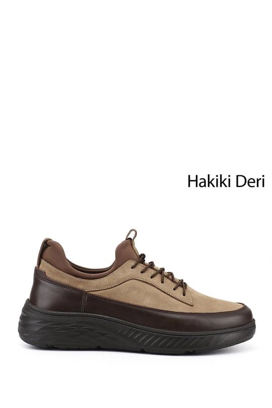 Erkek Kum Nubuk Bağcıklı Hakiki Deri Sneaker