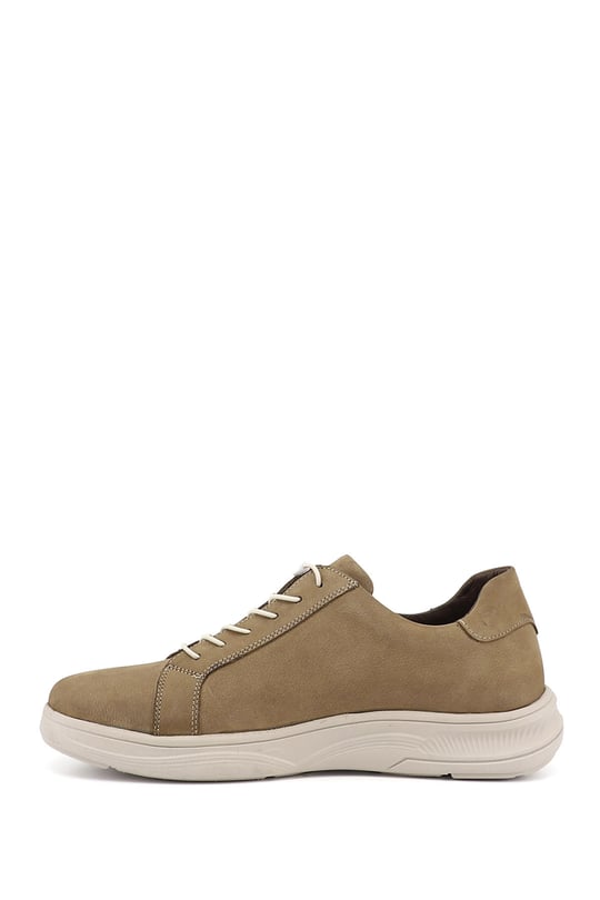 Erkek Kum Nubuk Bağcıklı Hakiki Deri Sneaker