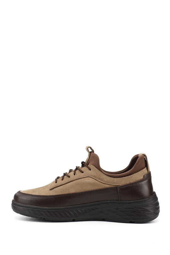 Erkek Kum Nubuk Bağcıklı Hakiki Deri Sneaker