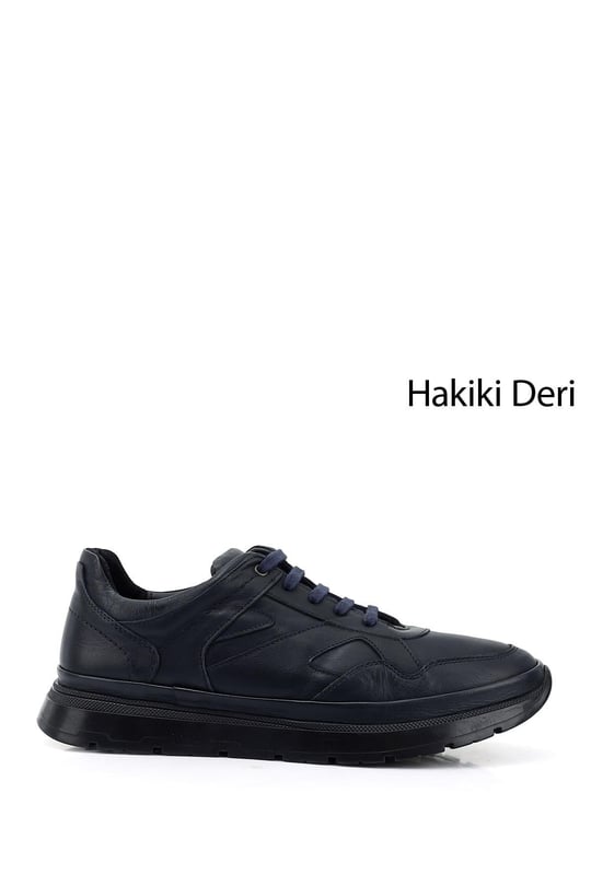 Erkek Lacivert Antik Bağcıklı Hakiki Deri Comfort Sneaker