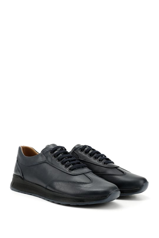 Erkek Lacivert Antik Bağcıklı Hakiki Deri Comfort Sneaker