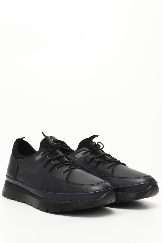 Erkek Lacivert Antik Bağcıklı Hakiki Deri Comfort Sneaker