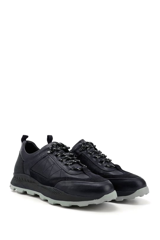 Erkek Lacivert Antik Bağcıklı Hakiki Deri Comfort Sneaker