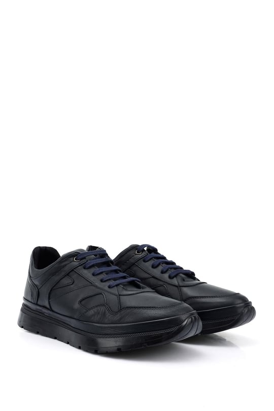 Erkek Lacivert Antik Bağcıklı Hakiki Deri Comfort Sneaker