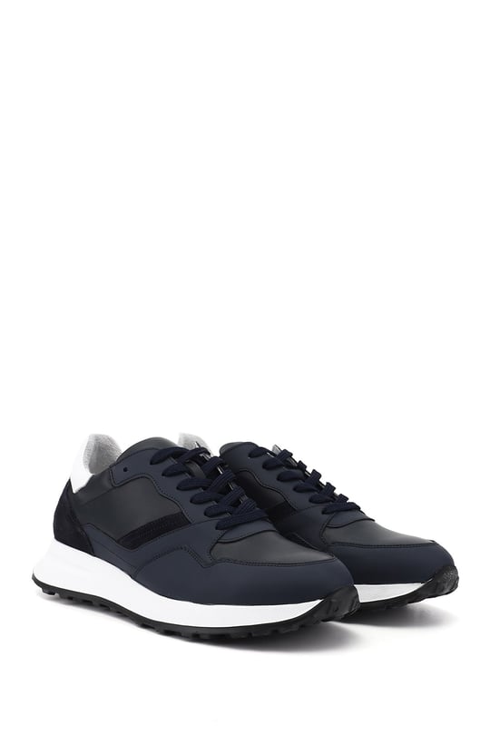 Erkek Lacivert Antik Bağcıklı Hakiki Deri Comfort Sneaker